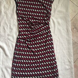 Karen Kane Red and Black Ruched Sheath Dress